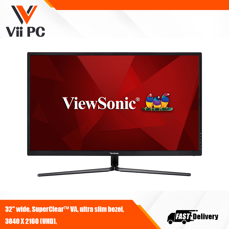 ViewSonic VX3211-4K-MHD 32" 4K Ultra HD 3840x2160 Monitor with 95% NTSC wide Colour Gamut Coverage, HDR10, AMD FreeSync, HDMI and DisplayPort, VA Technology