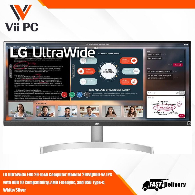 LG UltraWide FHD 29-Inch Computer Monitor 29WQ600-W, IPS with HDR 10 Compatibility, AMD FreeSync, and USB Type-C, White/Silver