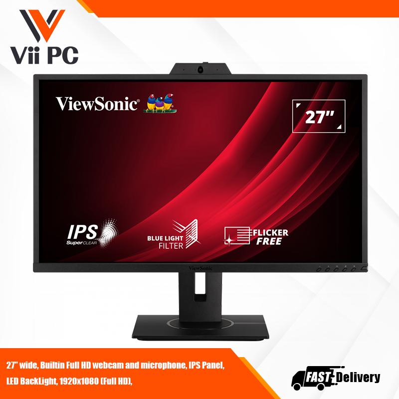 ViewSonic VG2740V 27" 1080p IPS Video Conferencing Monitor with Integrated 2MP Camera, Microphone, Speakers, Eye Care, Ergonomic Design