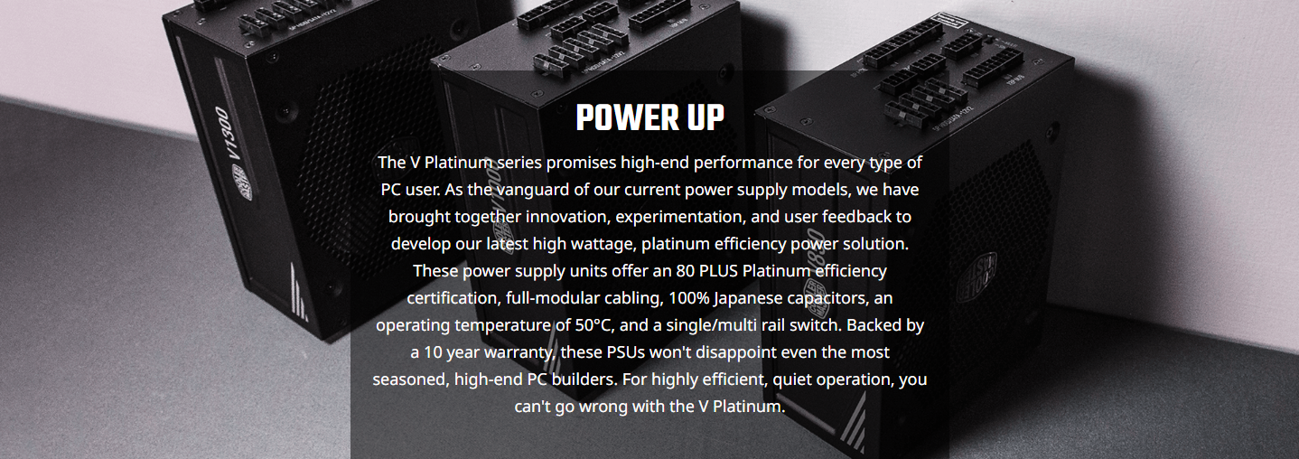 COOLER MASTER V1000 Platinum 1000W ATX 12V 80 Plus® Platinum Certified Fully Modular Active PFC Power Supply