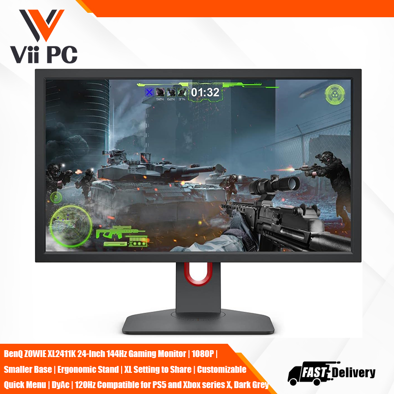 BenQ ZOWIE XL2411K 24-Inch 144Hz Gaming Monitor | 1080P | Smaller Base | Ergonomic Stand | XL Setting to Share | Customizable Quick Menu | DyAc | 120Hz Compatible for PS5 and Xbox series X, Dark Grey