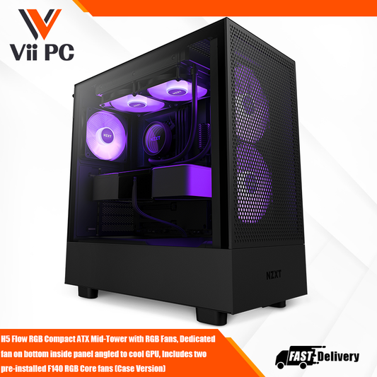 H5 Flow RGB Compact ATX Mid-Tower with RGB Fans, Dedicated fan on bottom inside panel is angled to cool GPU, Includes two pre-installed F140 RGB Core fans (Case Version) &amp; two F120Q Quiet Airflow fans (Case Version)