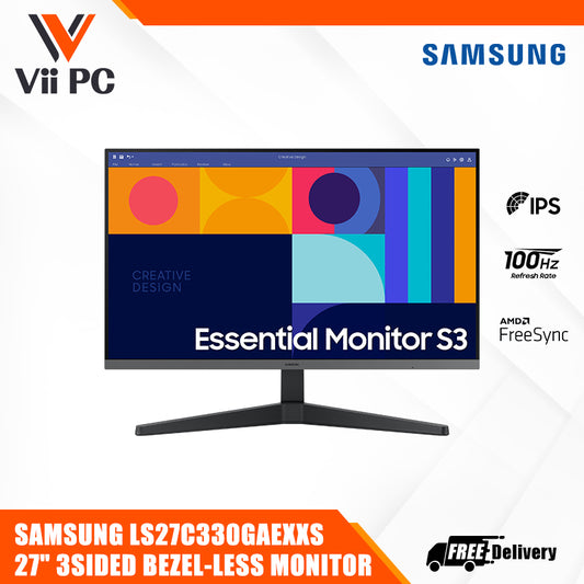 [NEW LAUNCH] Samsung 27" Essential Monitor S3 (S33GC) (Black) / LS27C330GAEXXS / 100hz / IPS MONITOR 36 Months Warranty