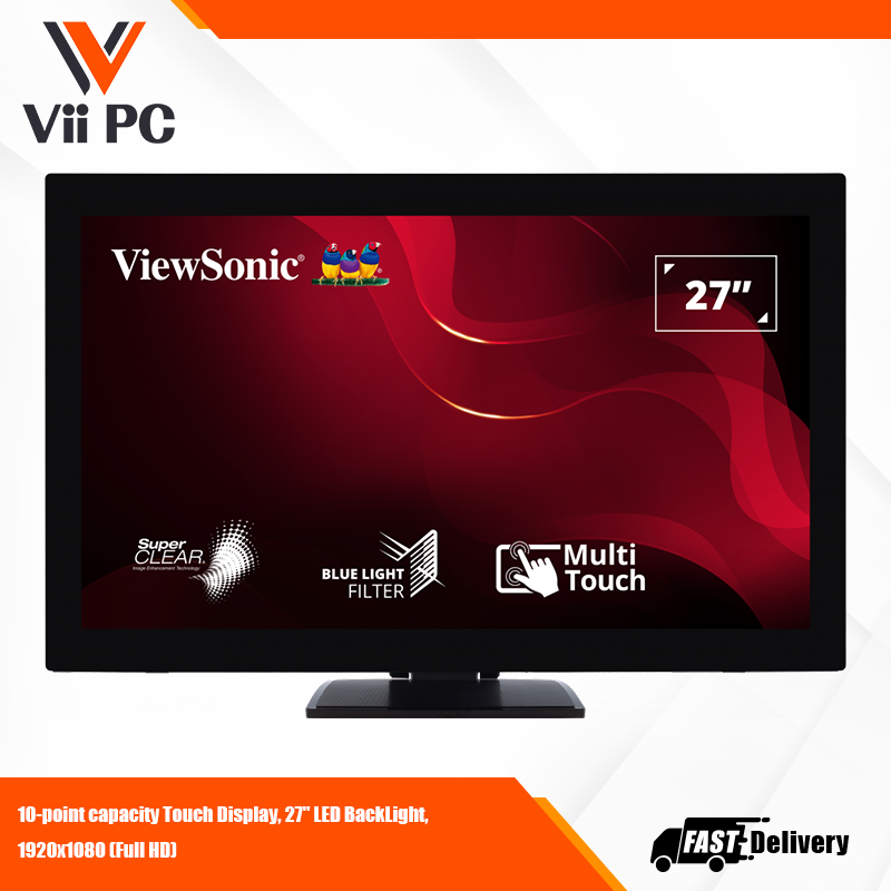 ViewSonic TD2760 27" 1080p 10-Point Multi Touch Screen Monitor with Advanced Ergonomics, RS232, SuperClear® technology, HDMI, DisplayPort and VGA