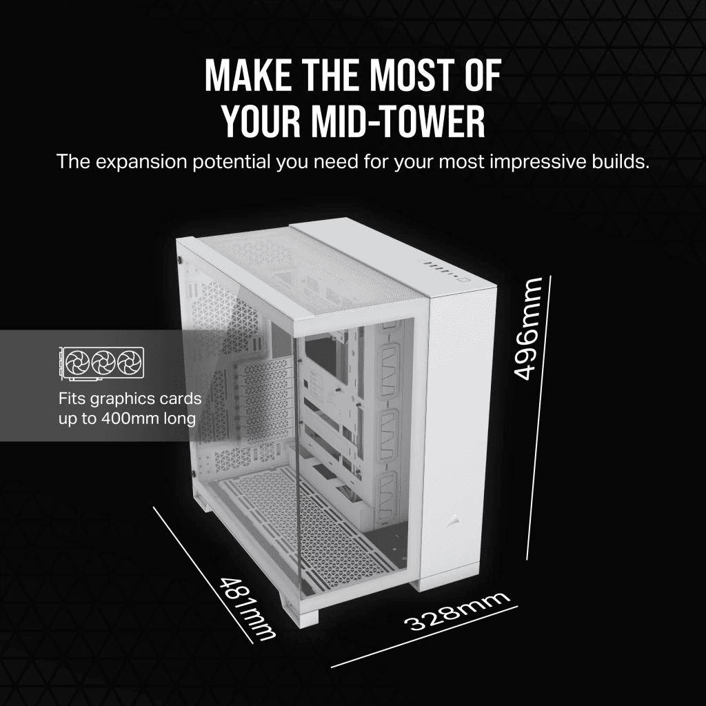 CORSAIR 6500X Mid-Tower Dual Chamber ATX PC Case - BLACK/WHITE, Tempered Glass, 8 horizontal + 3 vertical slots, Compatible with reverse connector motherboards, 2Yrs Wty