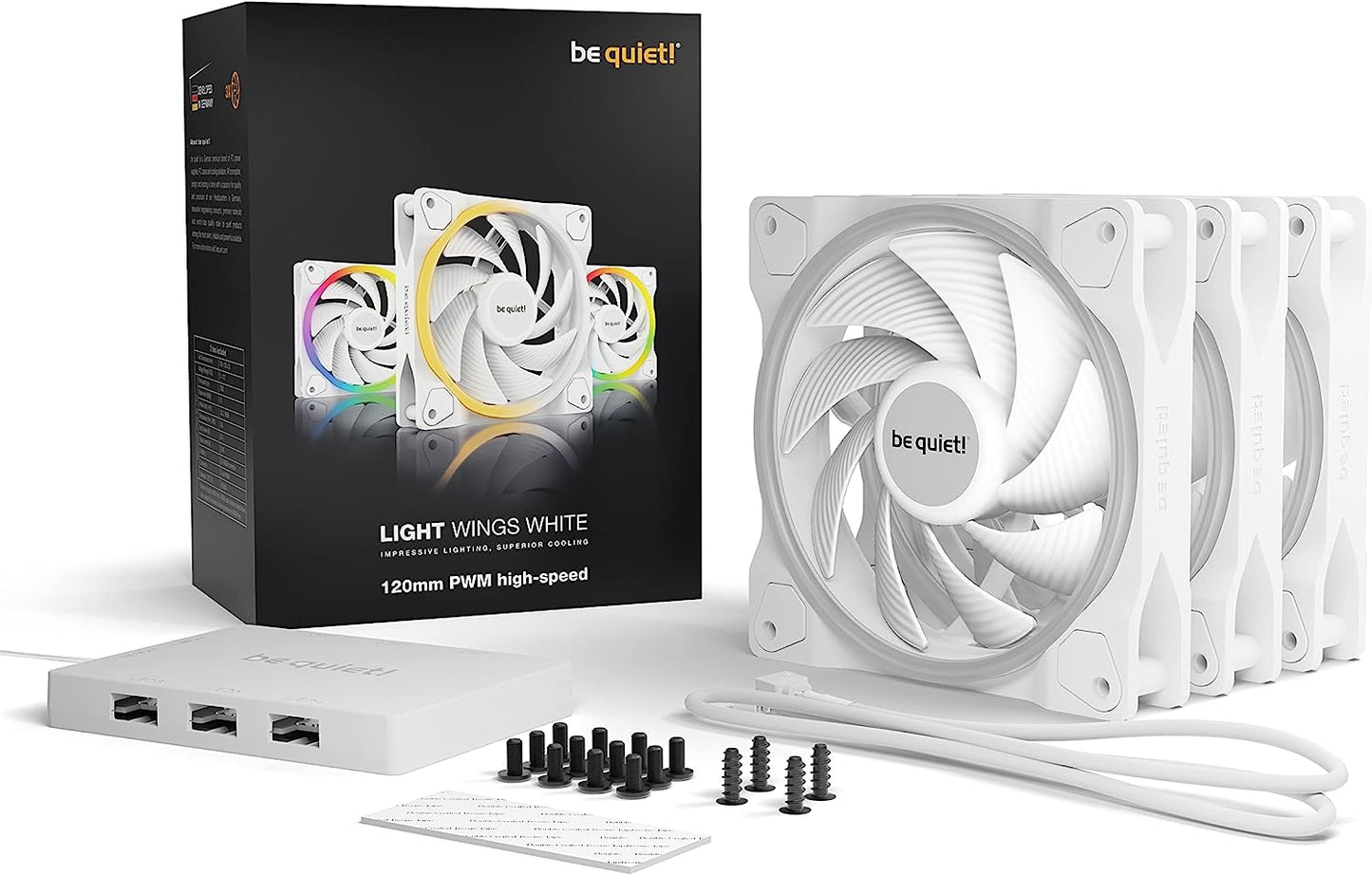 be quiet! Light Wings White 120mm PWM high-Speed Triple Pack, Premium ARGB Cooling Fan, 4-Pin - BL101