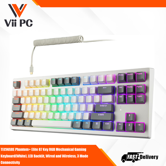 TECWARE Phantom+ Elite 87 Key RGB Mechanical Gaming  Keyboard(White), LED Backlit, Wired and Wireless, 3 Mode  Connectivity
