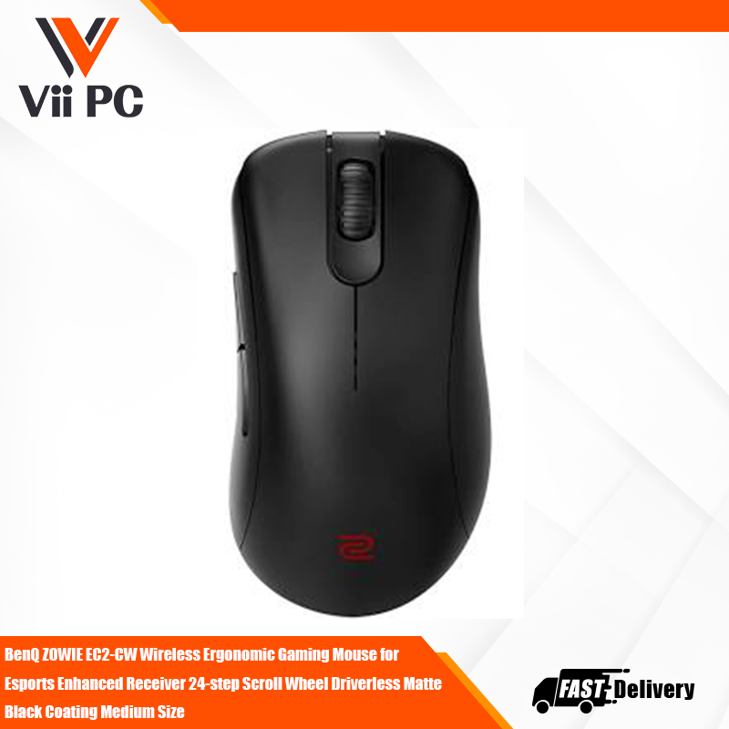 BenQ ZOWIE EC2-CW Wireless Ergonomic Gaming Mouse for Esports Enhanced Receiver 24-step Scroll Wheel Driverless Matte Black Coating Medium Size