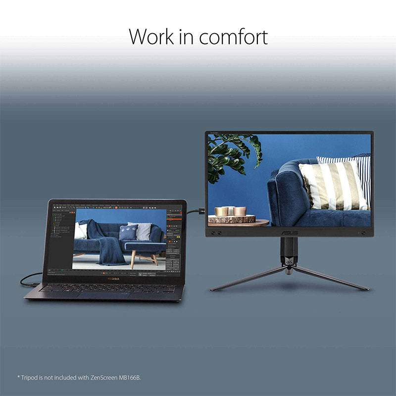 ASUS ZenScreen MB166B Portable USB Monitor- 16" (15.6" viewable) FHD, IPS, USB 3.2, Eye Care monitor, Anti-glare surface, ZenScreen sleeve