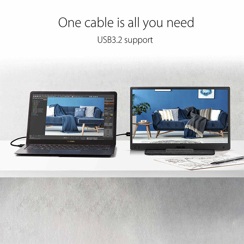 ASUS ZenScreen MB166B Portable USB Monitor- 16" (15.6" viewable) FHD, IPS, USB 3.2, Eye Care monitor, Anti-glare surface, ZenScreen sleeve