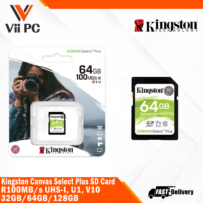 Kingston Canvas Select Plus SD Card R100MB/s UHS-I, U1, V10 - 32GB/64GB/128GB