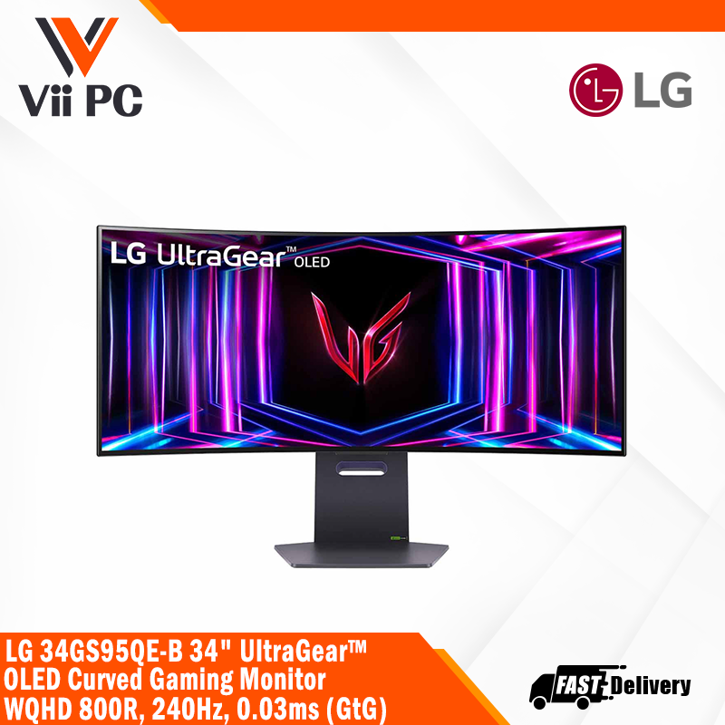 LG 34GS95QE-B 34" UltraGear™ OLED Curved Gaming Monitor, WQHD 800R, 240Hz, 0.03ms (GtG), HDR400 True black
