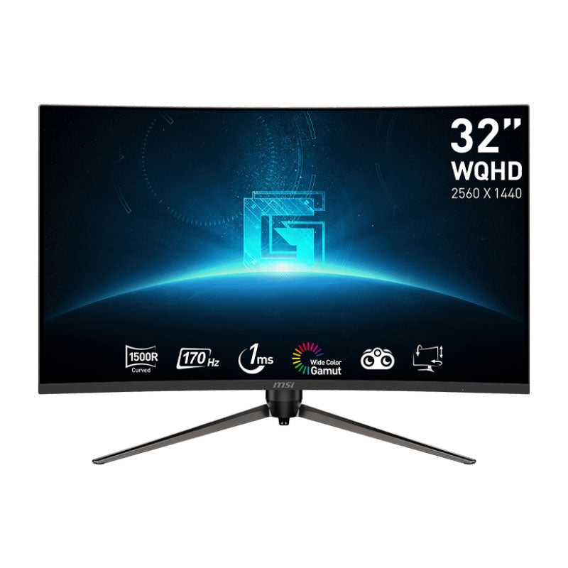 MSI G32CQ5P 31.5" Curved Gaming Monitor - 2560x1440(WQHD), VA, Curved 1500R, 170Hz, 1ms(MPRT), 4ms(GtG), AdaptiveSync, HDR Ready, Adjustable Stand, 2x HDMI 2.0b, DP 1.2a