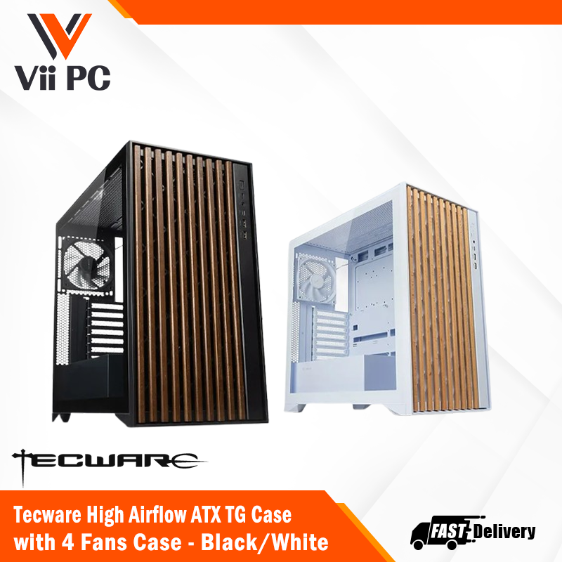 Tecware High Airflow ATX TG Case with 4 Fans Case - Black/White