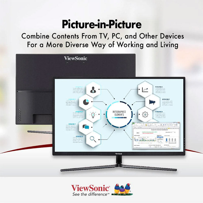 ViewSonic VX3211-4K-MHD 32" 4K Ultra HD 3840x2160 Monitor with 95% NTSC wide Colour Gamut Coverage, HDR10, AMD FreeSync, HDMI and DisplayPort, VA Technology