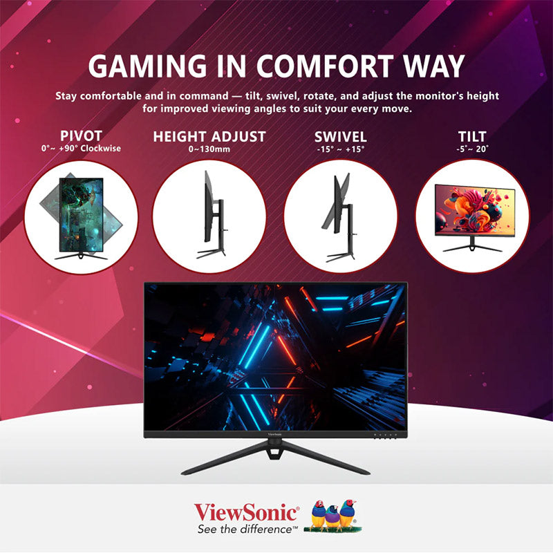 ViewSonic VX2728J-2K 27” 2K 180Hz (OC) Fast IPS Gaming Monitor, 0.5ms, HDR10, AMD FreeSync Premium, VESA Adaptive Sync and clearMR, Ergonomical design