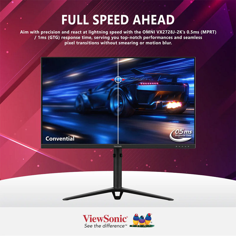 ViewSonic VX2728J-2K 27” 2K 180Hz (OC) Fast IPS Gaming Monitor, 0.5ms, HDR10, AMD FreeSync Premium, VESA Adaptive Sync and clearMR, Ergonomical design