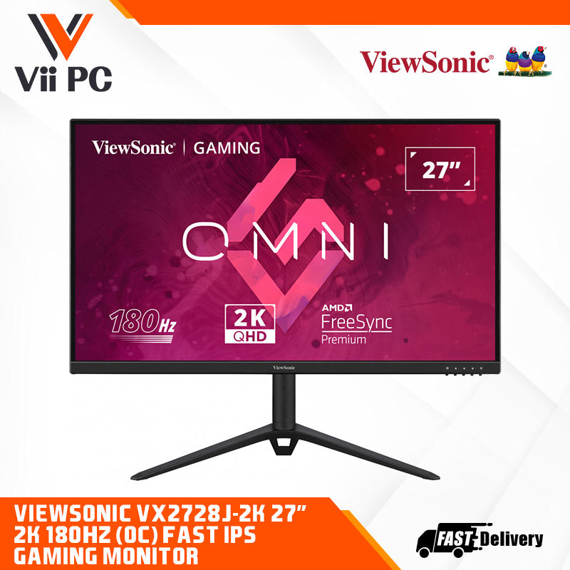 ViewSonic VX2728J-2K 27” 2K 180Hz (OC) Fast IPS Gaming Monitor, 0.5ms, HDR10, AMD FreeSync Premium, VESA Adaptive Sync and clearMR, Ergonomical design
