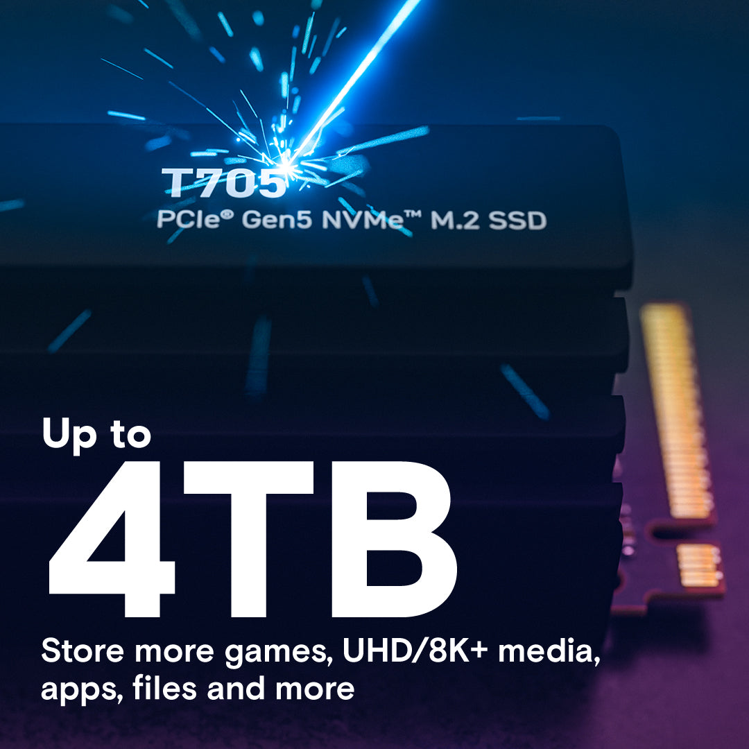 Crucial T705 (1TB/2TB/4TB) PCIe Gen5 NVMe M.2 SSD with heatsink