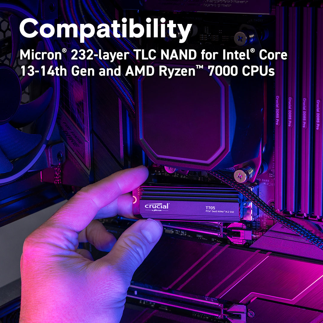 Crucial T705 (1TB/2TB/4TB) PCIe Gen5 NVMe M.2 SSD with heatsink