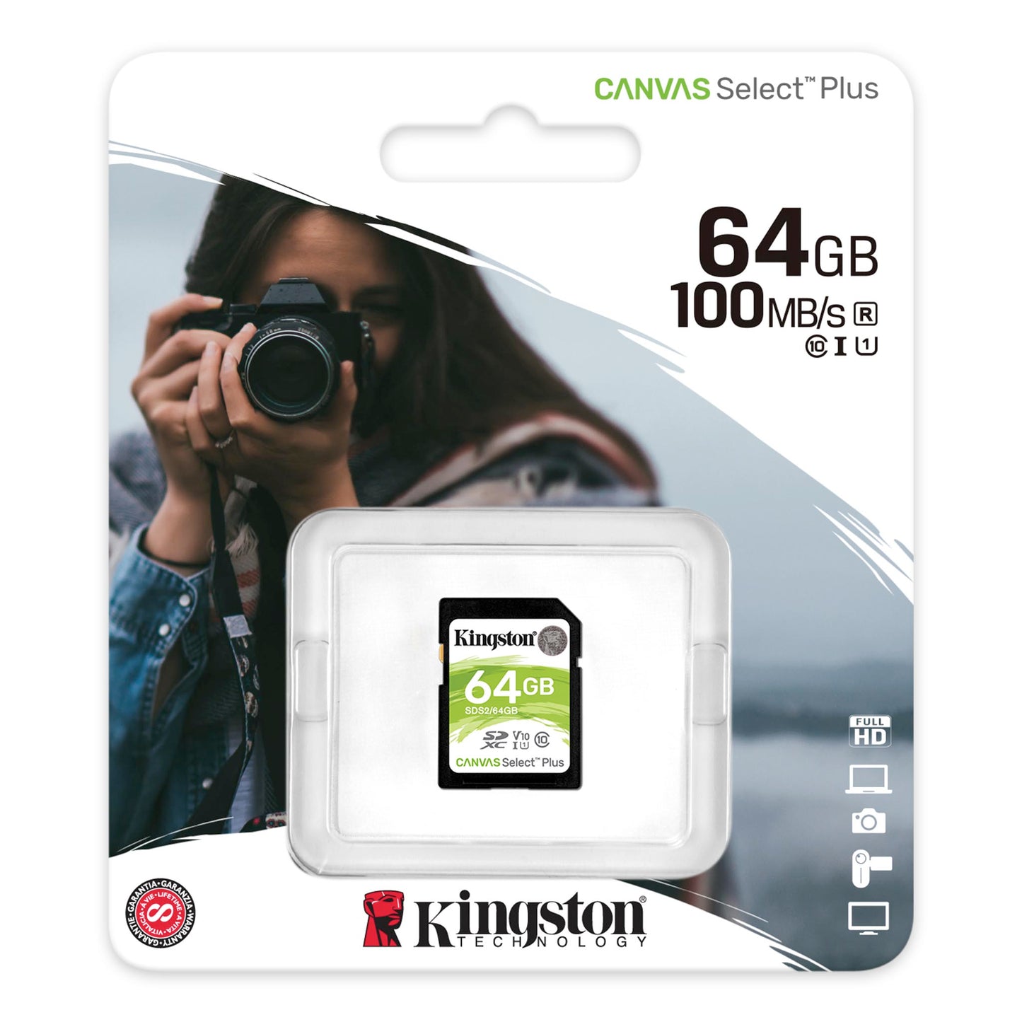 Kingston Canvas Select Plus SD Card R100MB/s UHS-I, U1, V10 - 32GB/64GB/128GB