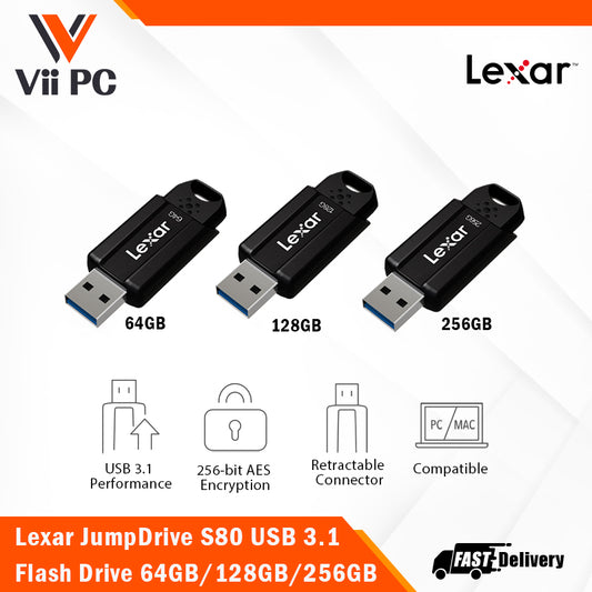 Lexar JumpDrive S80 USB 3.1 Flash Drive 256GB or 128GB or 64GB Up to 150MB/s read, Up to 60MB/s write Flash Drive for Computer, External Memory Data, Photo, Video
