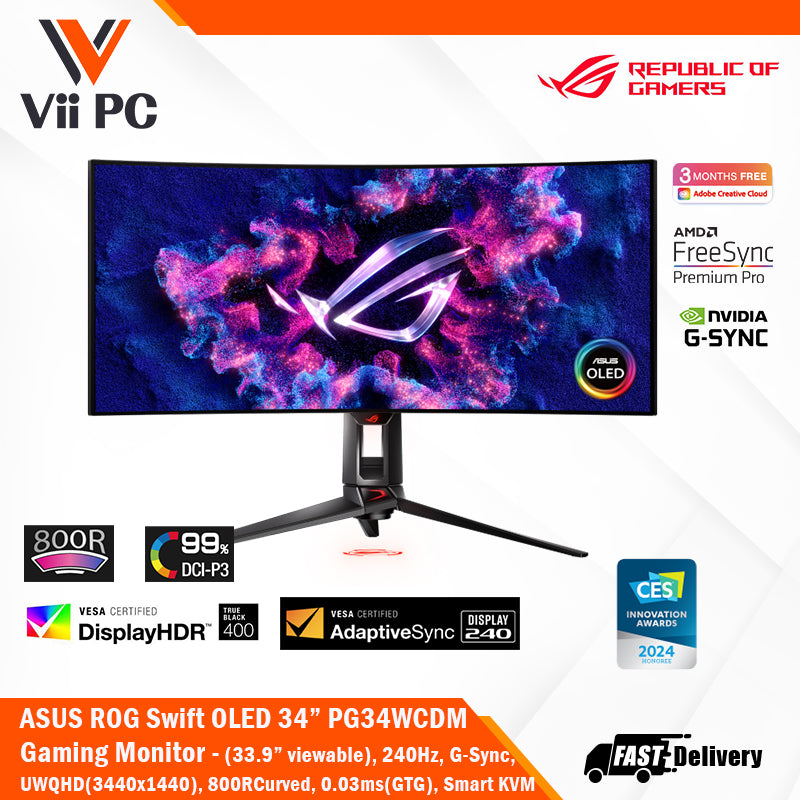 ASUS ROG Swift OLED PG34WCDM 34" UWQHD (3440 x 1440) 800R curved OLED panel, 240Hz, 0.03ms (GTG), G-SYNC, ROG Smart KVM Gaming Monitor (*Pre-Order 30days)