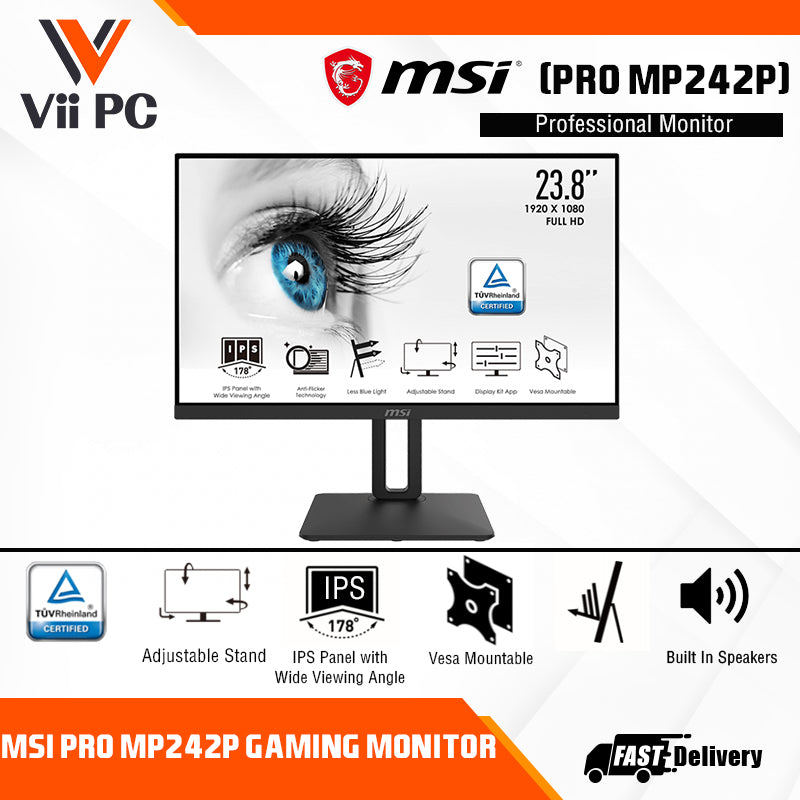 MSI Pro MP242P 24" FHD (1920 x 1080) 75Hz, IPS, HDMI, Adjustable Stand, Built-in Speakers Professional Monitor