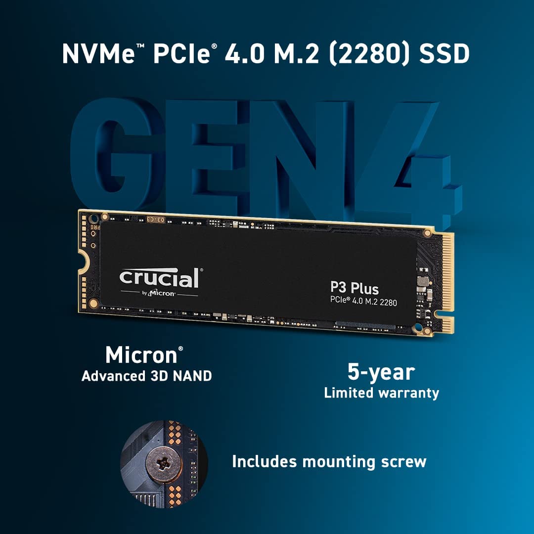 Crucial P3 Plus PCIe 4.0 3D NAND NVMe M.2 SSD ( 500GB / 1TB/ 2TB / 4TB ) - Internal SSD Storage