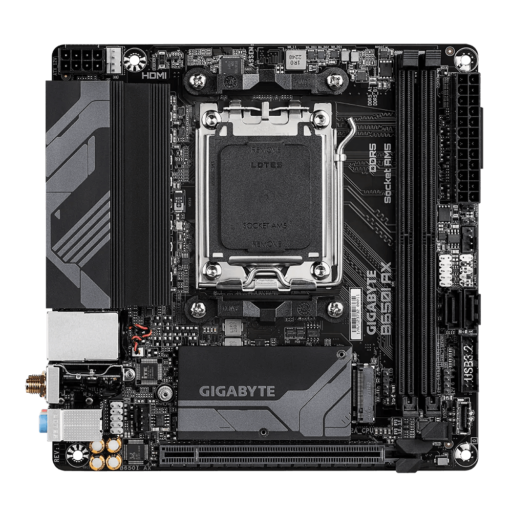 GIGABYTE B650I AX (rev. 1.0) AMD Socket AM5/Wi-Fi 6E/DDR5 Support/NVMe SSD Ready/2.5GbE LAN/ULTRA DURABLE Mini-ITX Motherboard