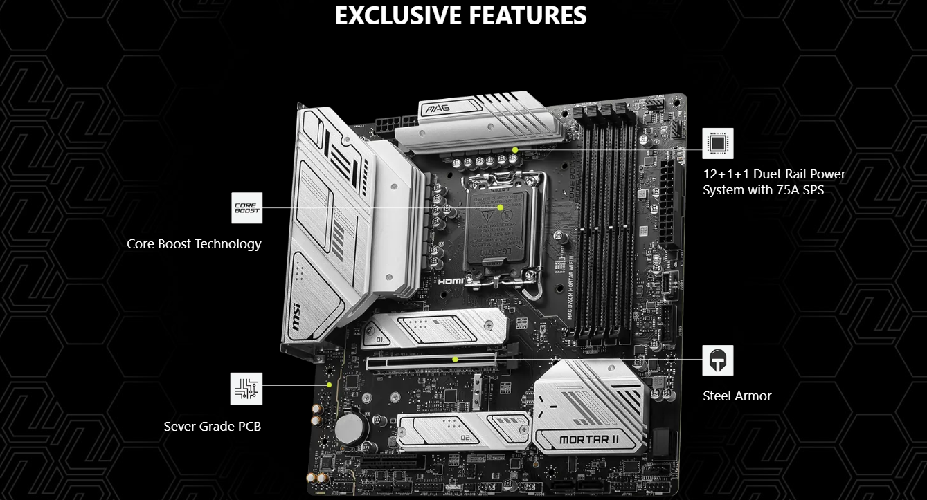 MSI MAG B760M MORTAR WIFI II DDR5 Wi-Fi 6E LGA1700 3x M.2 MATX Motherboard