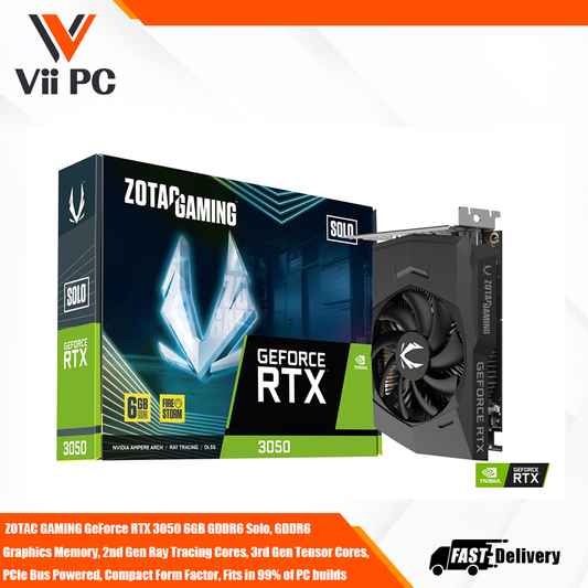 ZOTAC GAMING GeForce RTX 3050 6GB GDDR6 Solo, GDDR6 Graphics Memory, 2nd Gen Ray Tracing Cores, 3rd Gen Tensor Cores,  PCIe Bus Powered, Compact Form Factor, Fits in 99% of PC builds