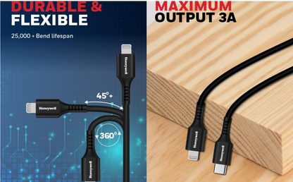 Honeywell Type C to Lightning cable 1.8Mtr - BLACK/WHITE Platinum Series/1 Year Warranty