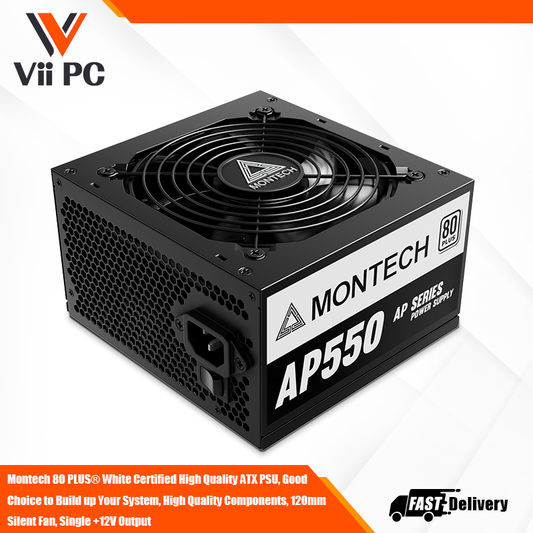 Montech 80 PLUS® White Certified High Quality ATX PSU, Good Choice to Build up Your System, High Quality Components, 120mm Silent Fan, Single +12V Output