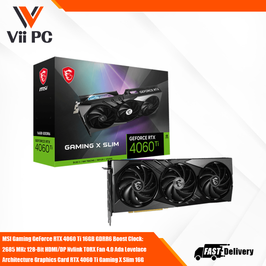 MSI Gaming GeForce RTX 4060 Ti 16GB GDRR6 Boost Clock:  2685 MHz 128-Bit HDMI/DP Nvlink TORX Fan 4.0 Ada Lovelace  Architecture Graphics Card RTX 4060 Ti Gaming X Slim 16G