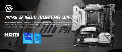 MSI MAG B760M MORTAR WIFI II DDR5 Wi-Fi 6E LGA1700 3x M.2 MATX Motherboard