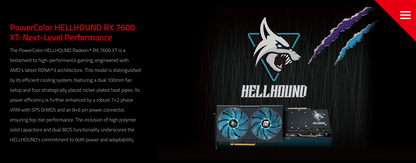 POWERCOLOR Hellhound AMD Radeon™ RX 7600 XT 16GB GDDR6, PCIE 4.0 x8 Graphics Cards