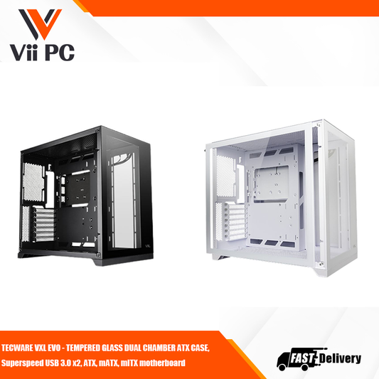 Tecware VXL EVO - TEMPERED GLASS DUAL CHAMBER ATX CASE, Superspeed USB 3.0 x2, ATX, mATX, mITX motherboard