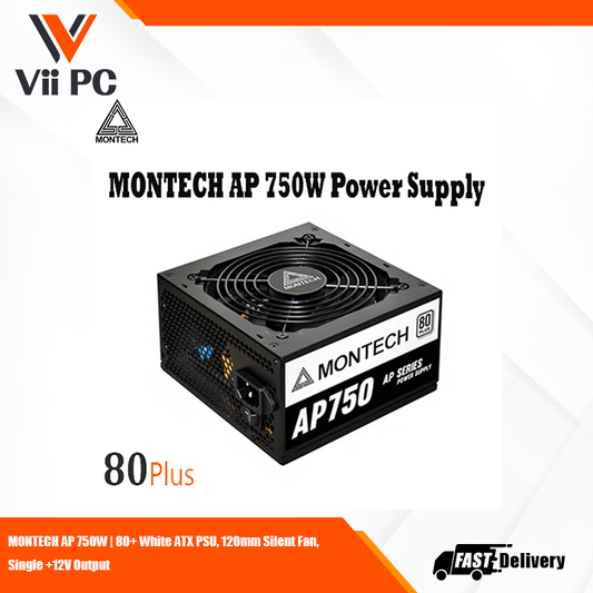 MONTECH AP 750W | 80+ White ATX PSU, 120mm Silent Fan, Single +12V Output