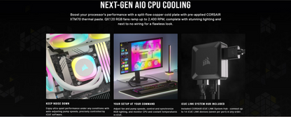 CORSAIR iCUE LINK H100i RGB BLACK/WHITE Liquid CPU Cooler - QX120 RGB Fans,240mm Radiator