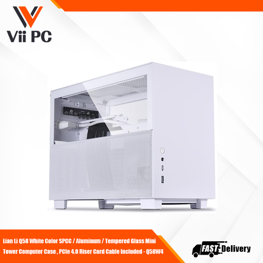 Lian Li Q58 White Color SPCC / Aluminum / Tempered Glass Mini Tower Computer Case , PCIe 4.0 Riser Card Cable Included - Q58W4