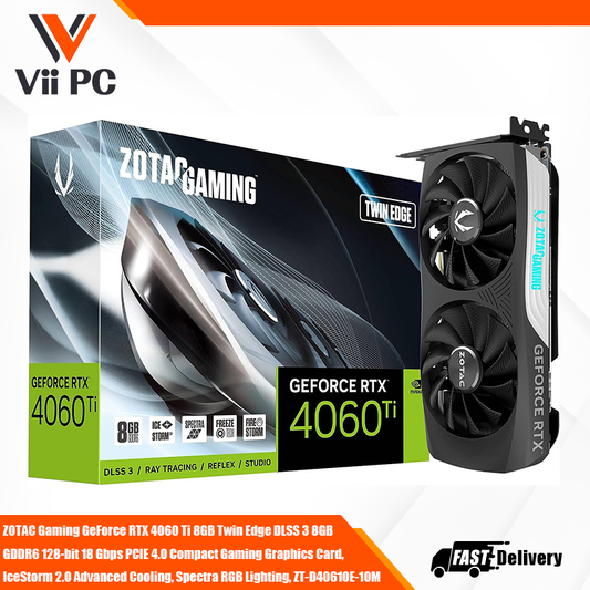 ZOTAC Gaming GeForce RTX 4060 Ti 8GB Twin Edge DLSS 3 8GB GDDR6 128-bit 18 Gbps PCIE 4.0 Compact Gaming Graphics Card, IceStorm 2.0 Advanced Cooling, Spectra RGB Lighting, ZT-D40610E-10M