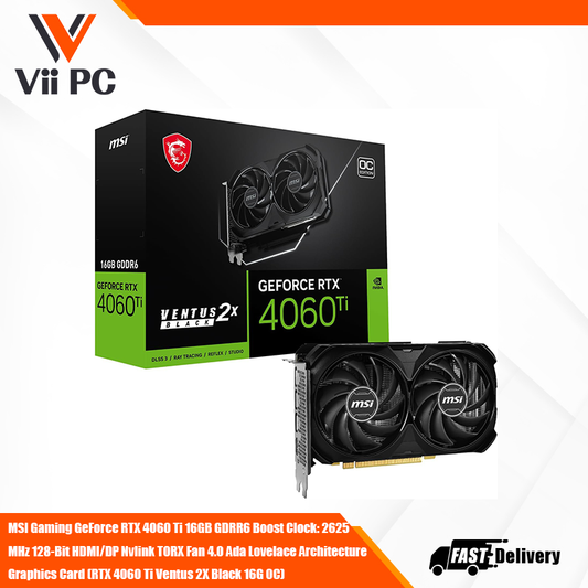 MSI Gaming GeForce RTX 4060 Ti 16GB GDRR6 Boost Clock: 2625 MHz 128-Bit HDMI/DP Nvlink TORX Fan 4.0 Ada Lovelace Architecture Graphics Card (RTX 4060 Ti Ventus 2X Black 16G OC)