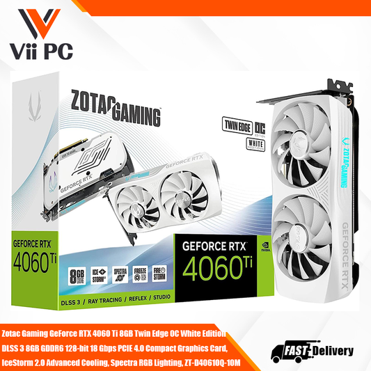 Zotac Gaming GeForce RTX 4060 Ti 8GB Twin Edge OC White Edition DLSS 3 8GB GDDR6 128-bit 18 Gbps PCIE 4.0 Compact Graphics Card, IceStorm 2.0 Advanced Cooling, Spectra RGB Lighting, ZT-D40610Q-10M