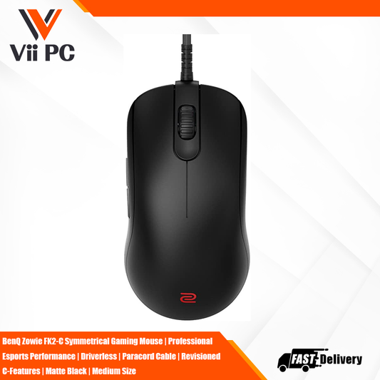 BenQ Zowie FK2-C Symmetrical Gaming Mouse | Professional Esports Performance | Driverless | Paracord Cable | Revisioned C-Features | Matte Black | Medium Size