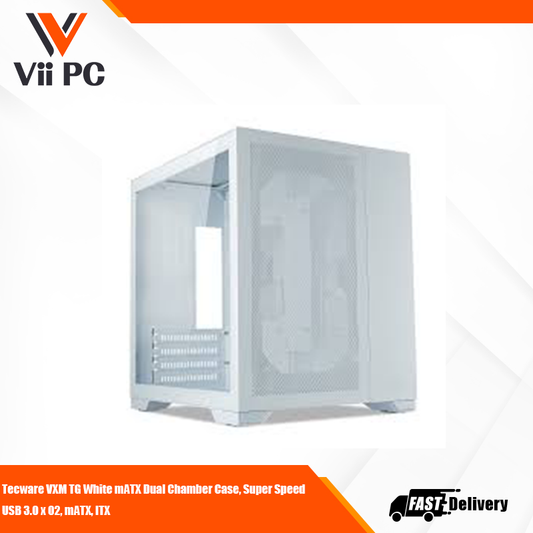 Tecware VXM TG White mATX Dual Chamber Case, Super Speed USB 3.0 x 02, mATX, ITX