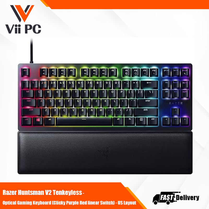 Razer Huntsman V2 Tenkeyless - Optical Gaming Keyboard (Clicky Purple Linear Red Switch) - US Layout