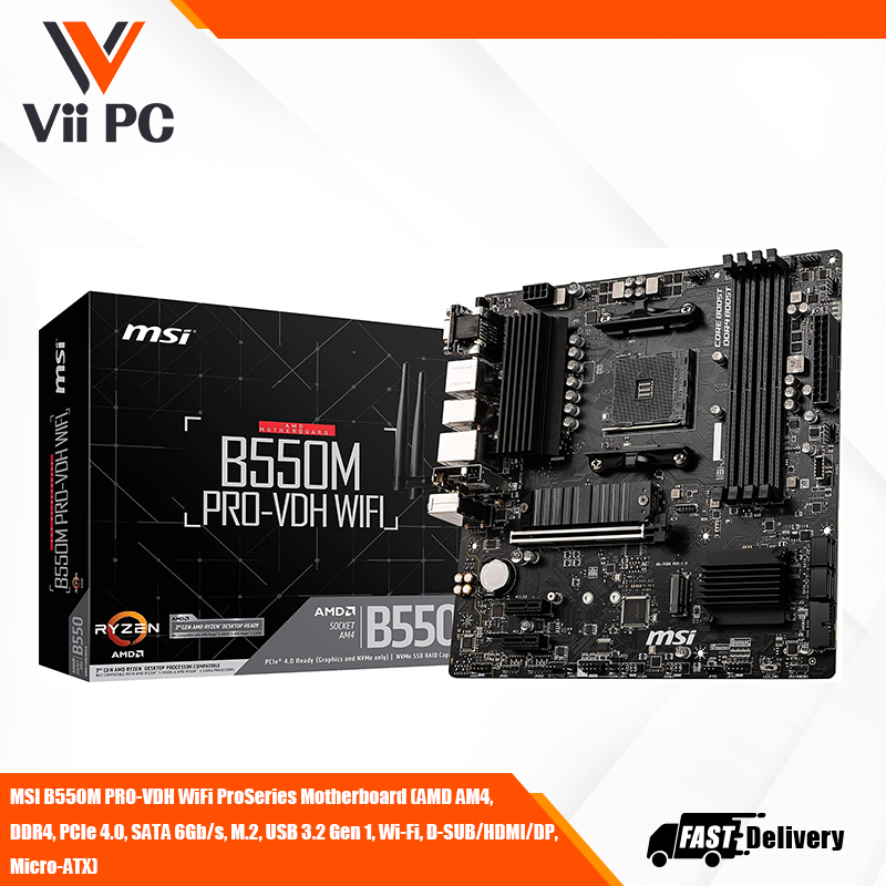 MSI B550M PRO-VDH WiFi ProSeries Motherboard (AMD AM4, DDR4, PCIe 4.0, SATA 6Gb/s, M.2, USB 3.2 Gen 1, Wi-Fi, D-SUB/HDMI/DP, Micro-ATX)