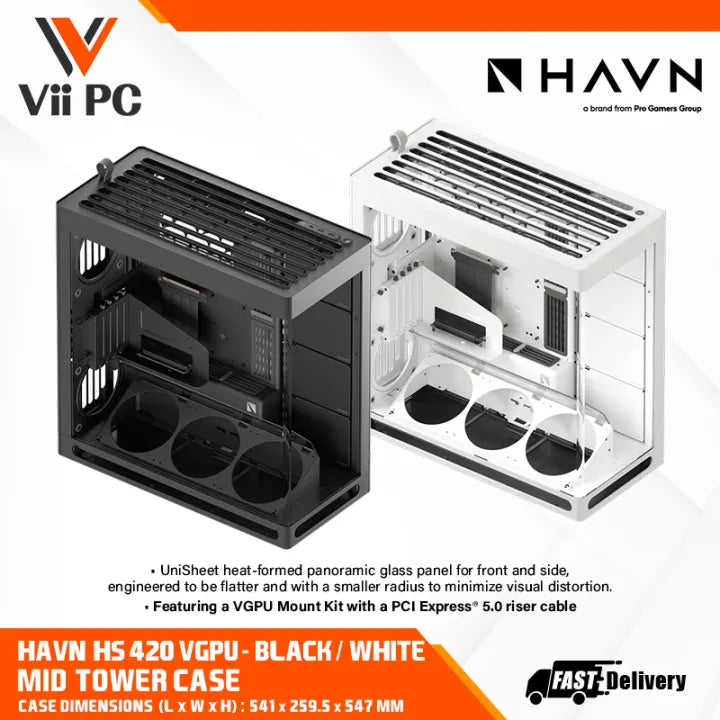HAVN HS 420 VGPU BLACK OR WHITE MID TOWER CASE SUPPORT ETAX/ ATX/MATX VESA mounting bracket included CASE
