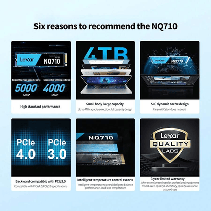 Lexar NQ710 M.2 2280 PCIe Gen4x4 NVMe 1.4 SSD (1TB / 2TB) - Up to 5000MB/s READ, Up to 3300MB/s WRITE